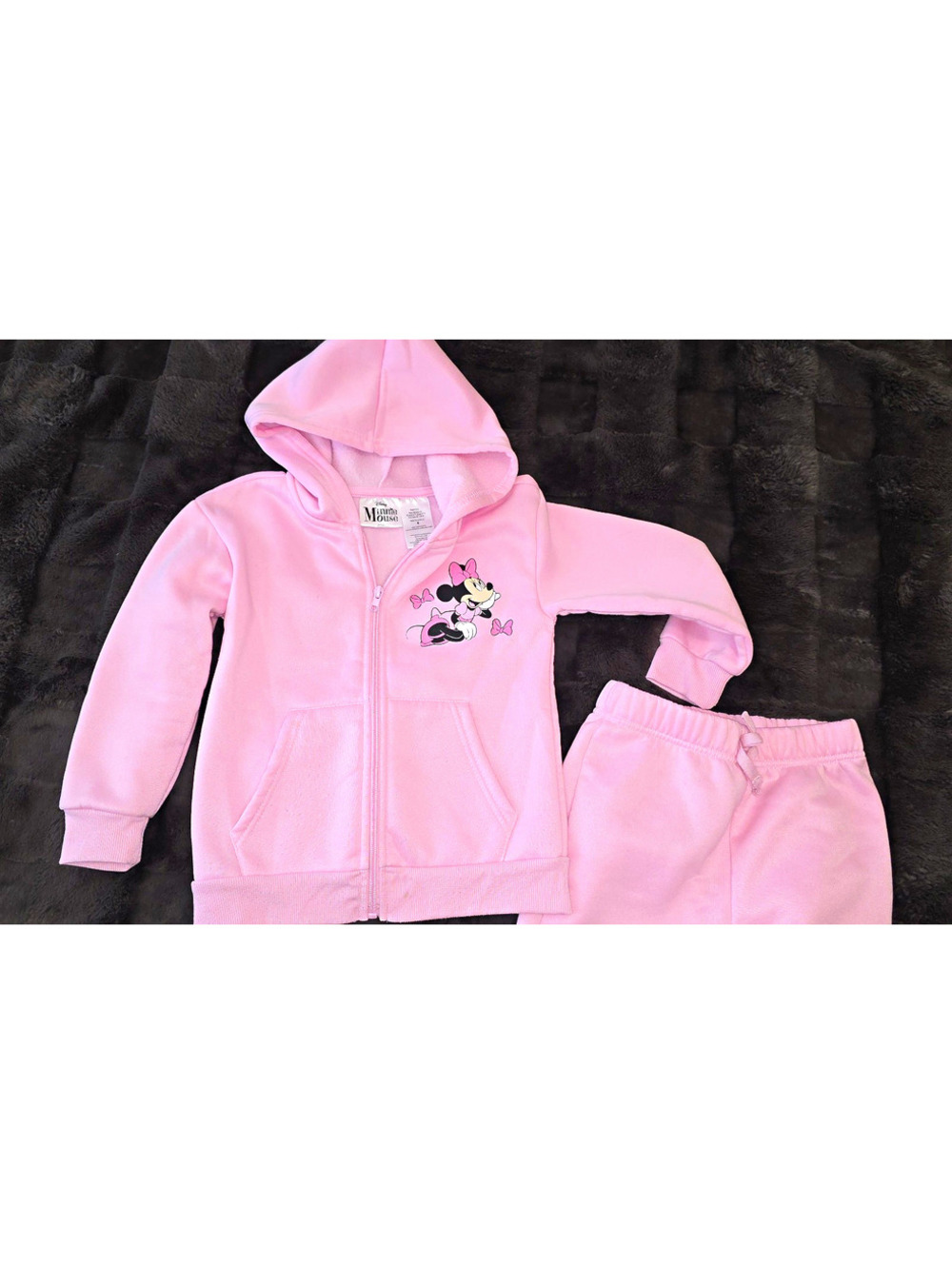 Disney Minnie Mouse Girls Pink Fleece Zip Hoodie & Pants 2pc Set Size 6